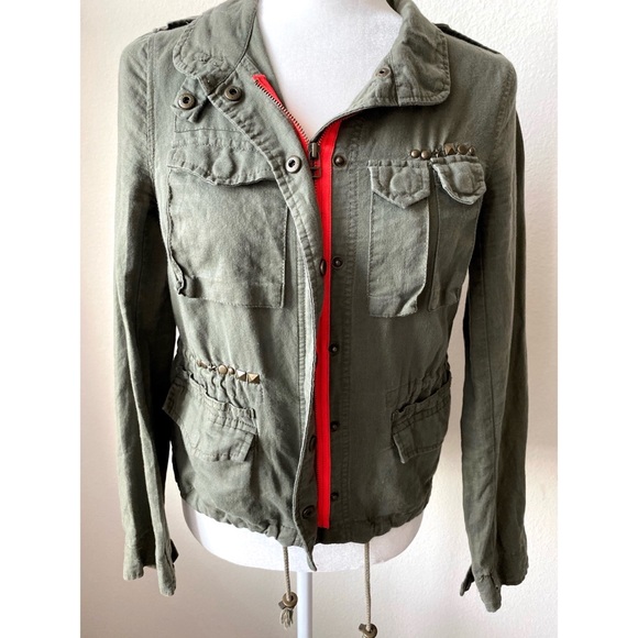 Free People Jackets & Blazers - Free People Army Green Studded Zip Jacket